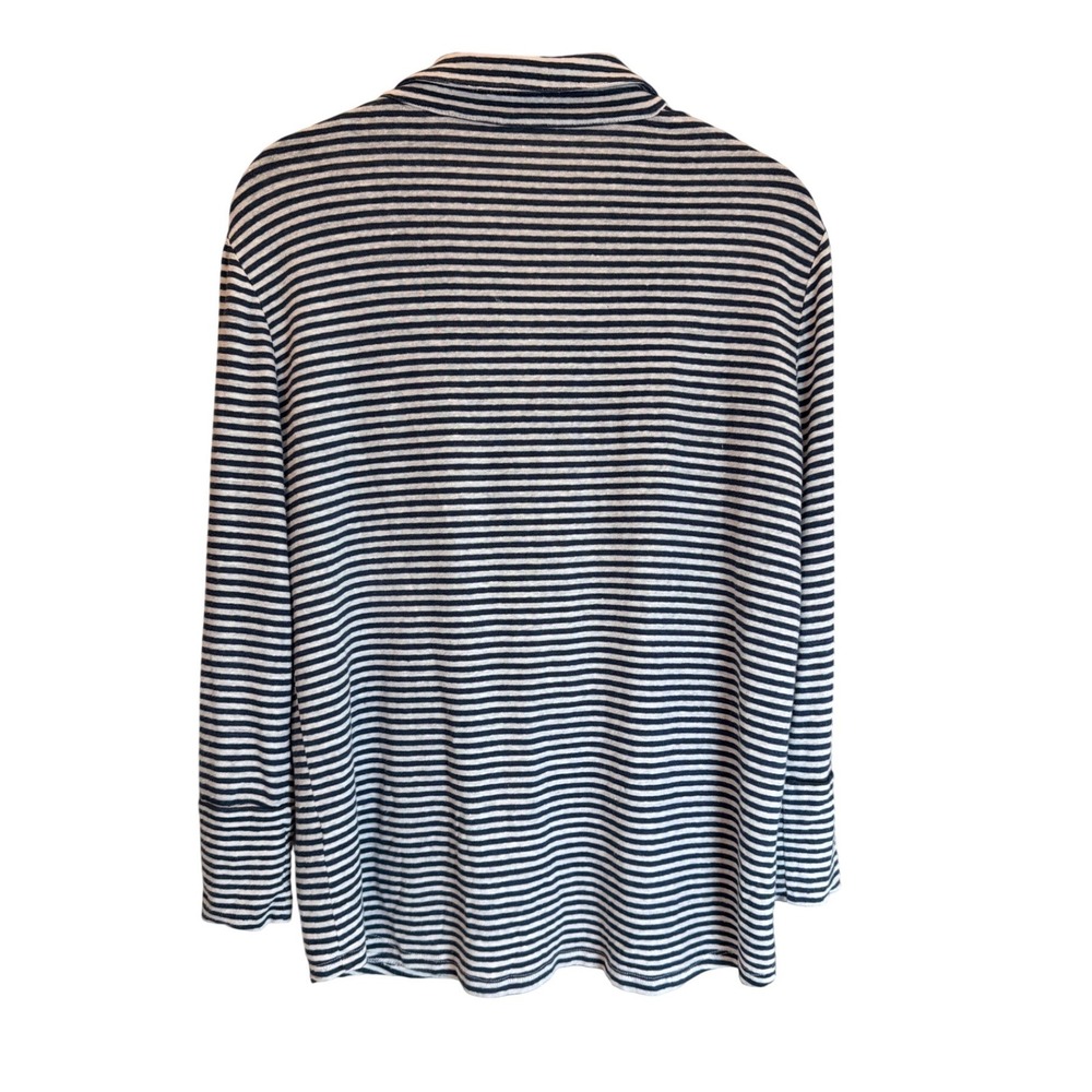 J.McLaughlin Womens Navy White Striped Linen Blend Button Down Shirt Size M - Picture 4 of 4